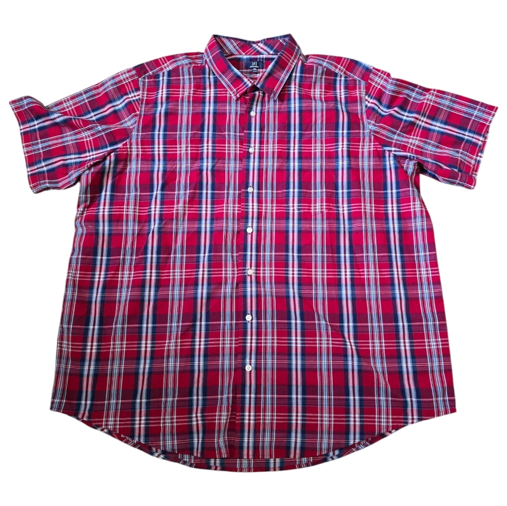 Pre-Owned George Men's Size 3XL (54"-56") Button Down Plaid Shirt Red Blue White